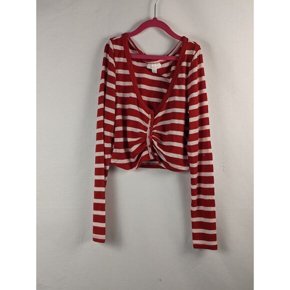 Colsie Striped Button Up Sweater Cropped Small Candy Cane Red White Stripe Cute - Picture 6 of 7